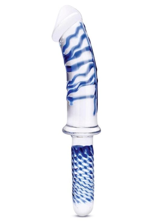 Glas Realistic Double Ended Glass Dildo with Handle 11in - Clear/Blue