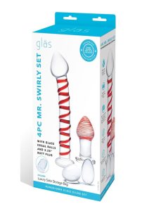 Glas Mr. Swirly Set with Glass Kegal Balls (4 piece) - Clear/Red