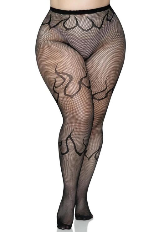 Leg Avenue Flame Net Tights - 1X/2X - Black