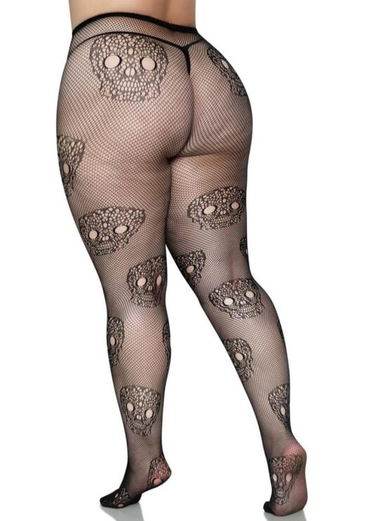 Leg Avenue Lace Skull Fishnet Tights - 1X/2X - Black