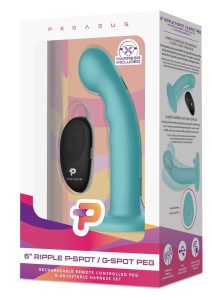 Pegasus Remote Control Ripple P-Spot/G-Spot Silicone Peg with Harness 6in - Aqua