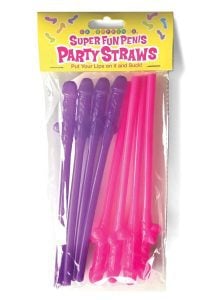 Super Fun Penis Party Straws (8 per Pack) - Pink/Purple