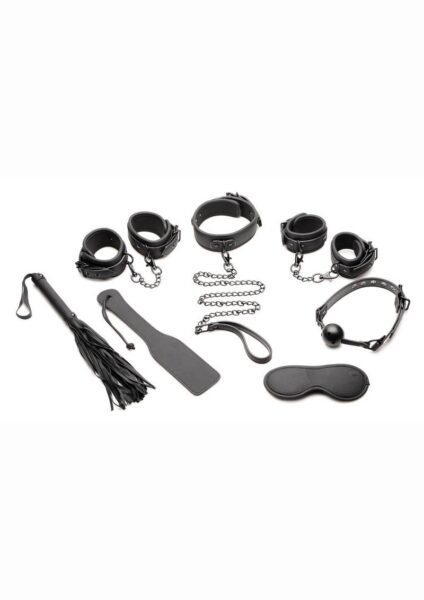 Master Series Master of Kink PU Leather Deluxe Bondage Set (7 piece) - Black