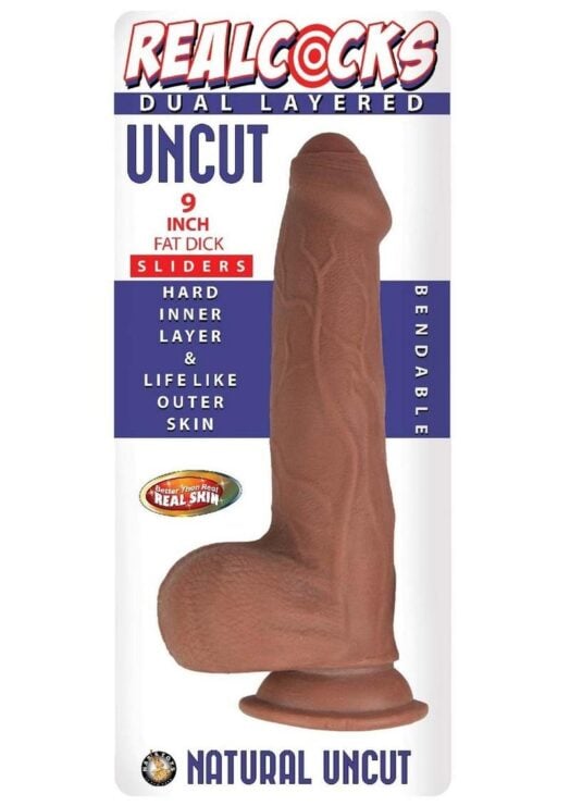 Realcocks Dual Layered Uncut Slider Fat Dick Dildo 9in - Caramel