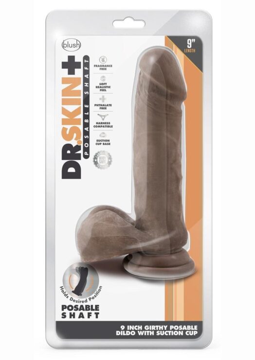 Dr. Skin Plus Thick Posable Dildo with Balls 9in - Chocolate