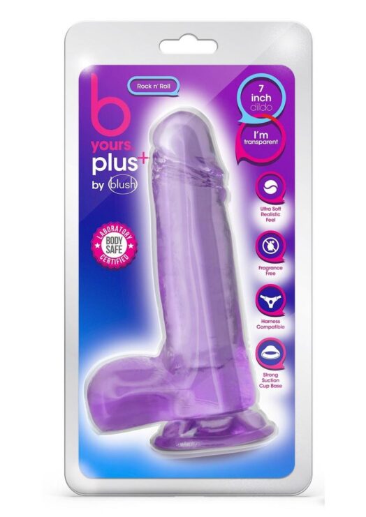 B Yours Plus Rock n` Roll Realistic Dildo with Balls 7.25in - Purple