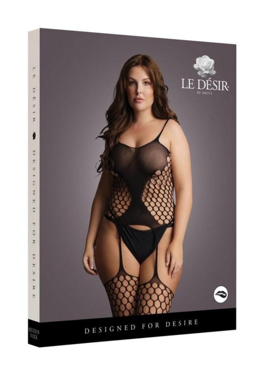 Le Desir Fence Net Suspender Bodystocking - Queen - Black