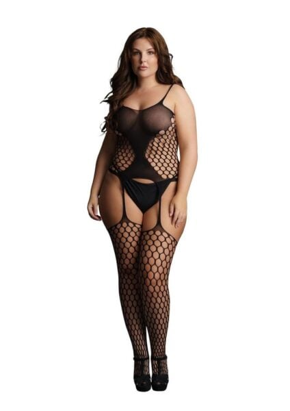 Le Desir Fence Net Suspender Bodystocking - Queen - Black