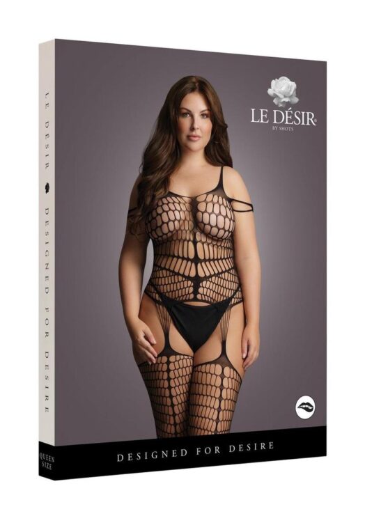 Le Desir Shredded Suspender Bodystocking - Queen - Black