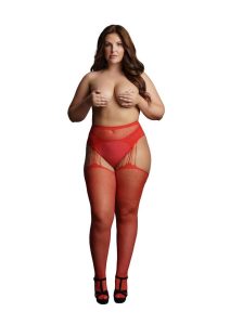 Le Desir Suspender Rhinestone Pantyhose - Queen - Red