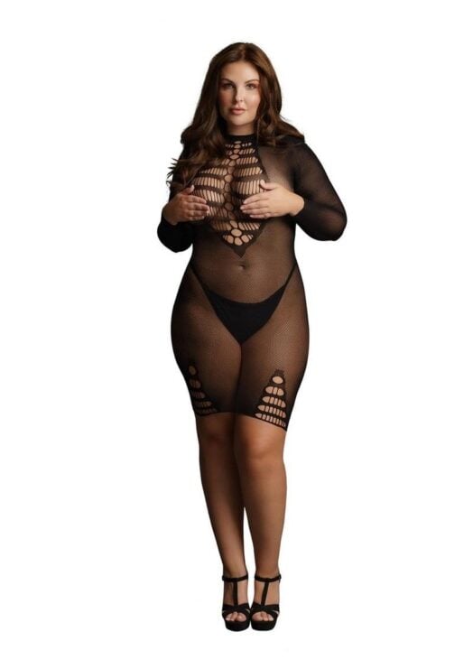 Le Desir Long Sleeve Fishnet Dress - Queen - Black