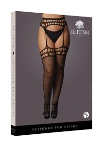 Le Desir Garterbelt Stockings with Open Design - Queen - Black