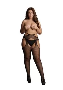 Le Desir Suspender Pantyhose with Strappy Waist - Queen - Black