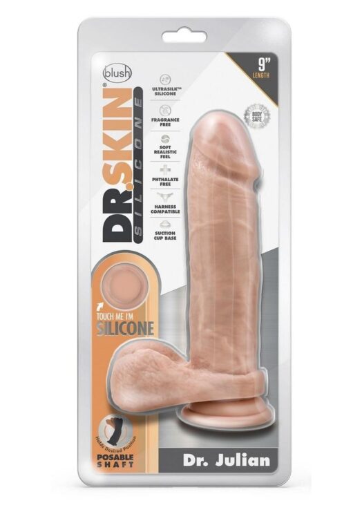 Dr. Skin Silicone Dr. Julian Dildo with Balls and Suction Cup 9in - Vanilla