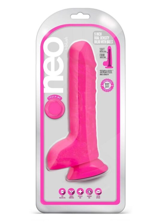 Neo Dual Density Dildo 9in - Neon Pink