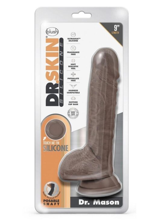 Dr. Skin Silicone Dr. Mason Dildo with Balls and Suction Cup 9in - Chocolate