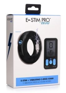 Zeus Vibrating andamp; E-Stim Rechargeable Silicone Cock Ring with Remote Control 45mm - Black