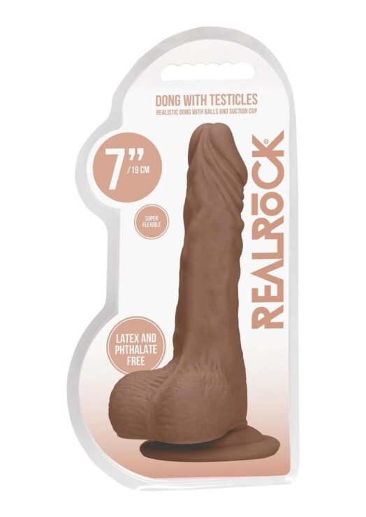 RealRock Skin Realistic Dildo With Balls 7in - Caramel