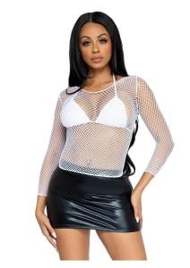 Leg Avenue Spandex Long Sleeved Industrial Net shirt - O/S - White