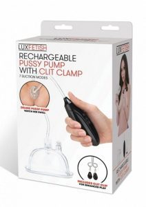 Lux Fetish Rechargeable Pussy Pump with Clit Clamp - Black
