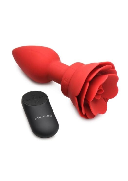 Booty Sparks 28X Rechargeable Silicone Vibrating Rose Anal Plug with Remote Control - Large - Red