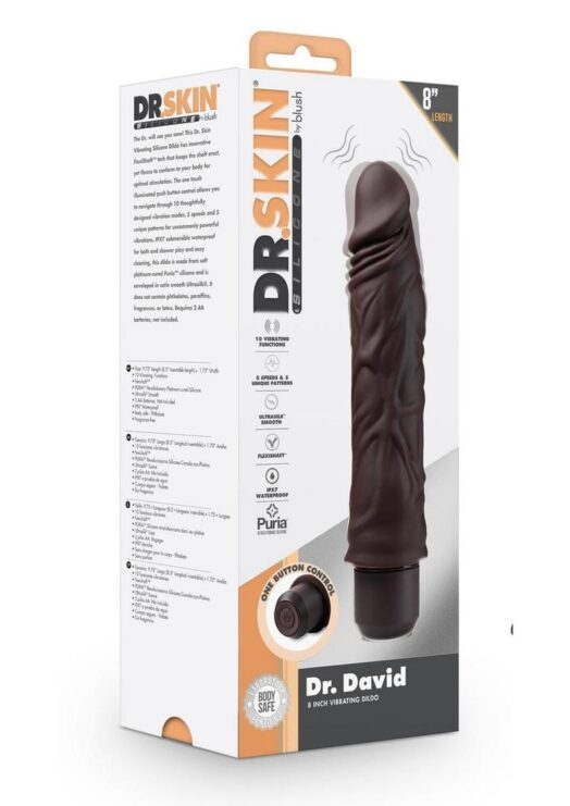 Dr. Skin Silicone Dr. David Vibrating Dildo 8in - Chocolate