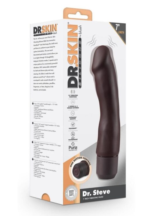 Dr. Skin Silicone Dr. Steve Vibrating Dildo 7in - Chocolate