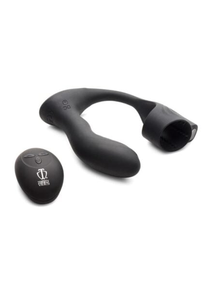 Trinity Men 7X Silicone Prostate Plug with Ball Stretcher and Remote Control - Black