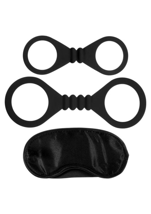 Bound To Please Blindfold, Wrist And Ankle Cuffs Silicone Black - Image 2