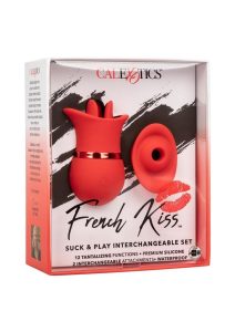 French Kiss Suck andamp; Play Rechargeable Silicone Interchangeable Set - Red