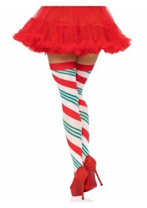 Holiday Ribbon Thigh High - O/S - Red/White/Green