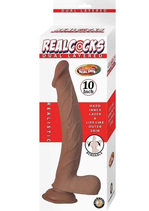 Realcocks Dual Layered Bendable Dildo 10in - Chocolate