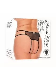 Barely Bare Open Lace Thong Panty - Plus Size - Black