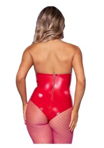 Leg Avenue Vinyl Boned Bodysuit - Small - Red