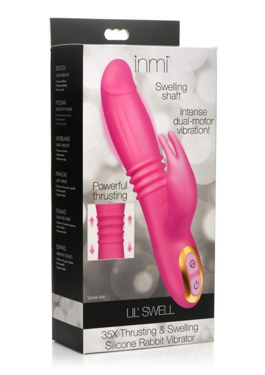 Inmi Lil` Swell 35X Thrusting andamp; Swelling Rechargeable Silicone Rabbit Vibrator - Pink