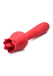 Inmi Bloomgasm Racy Rose Thrusting andamp; Licking Rose Rechargeable Silicone Vibrator - Red