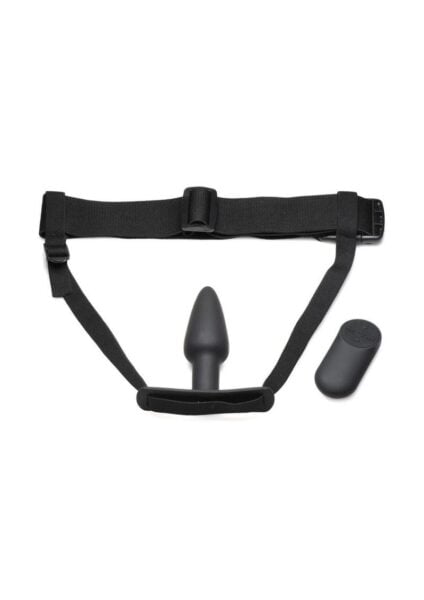 Master Series Bum-Tastic 28X Rechargeable Silicone Anal Plug with Harness andamp; Remote Control - Black