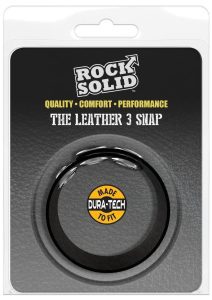 Rock Solid The Leather 3 Snap Adjustable Cock Ring - Black