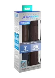 Fantasy X-Tensions Elite Silicone Vibrating 9in Sleeve with 3in Plug and Remote - Chocolate