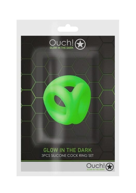 Ouch! Cock Ring and Ball Strap Silicone Glow in the Dark - Green