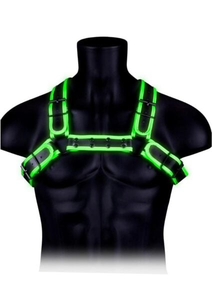 Ouch! Buckle Bulldog Harness Glow in the Dark - Small/Medium - Green