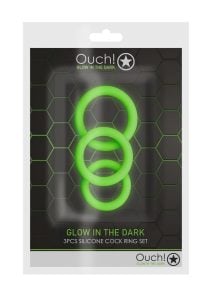 Ouch! Cock Ring Silicone Set (3pc) Glow in the Dark - Green