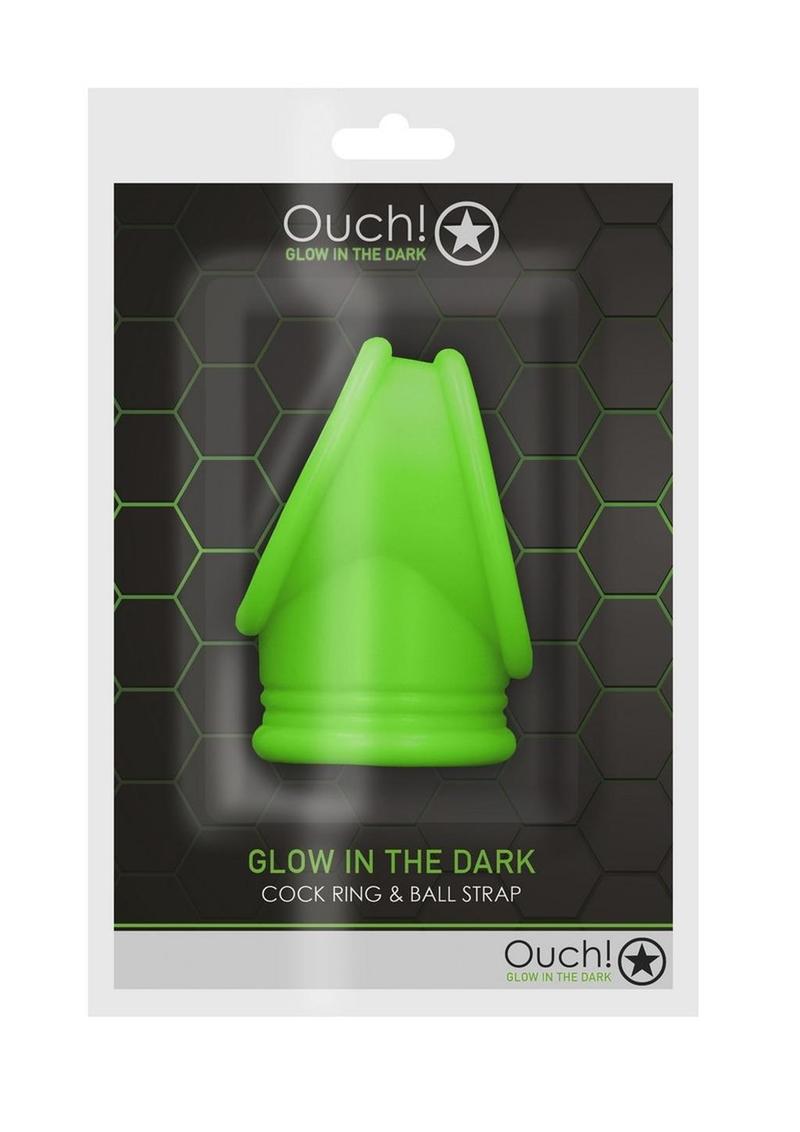 Ouch! Cock Ring and Ball Strap Silicone Separator Glow in the Dark - Green  | TabooAdultToys.com