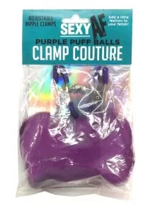 Sexy AF Nipple Clamps Puff Balls - Purple