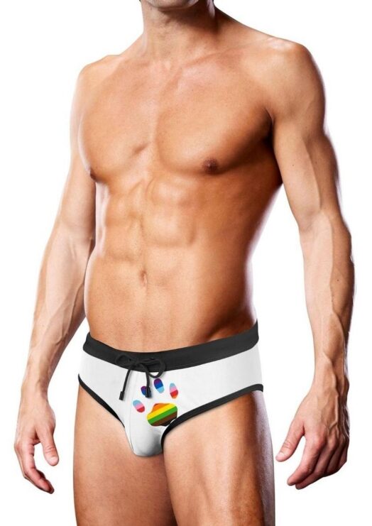 Prowler Oversized Paw Swimming Brief - Medium - White/Rainbow