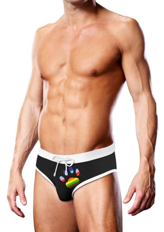 Prowler Oversized Paw Swimming Brief - Small - Black/Rainbow