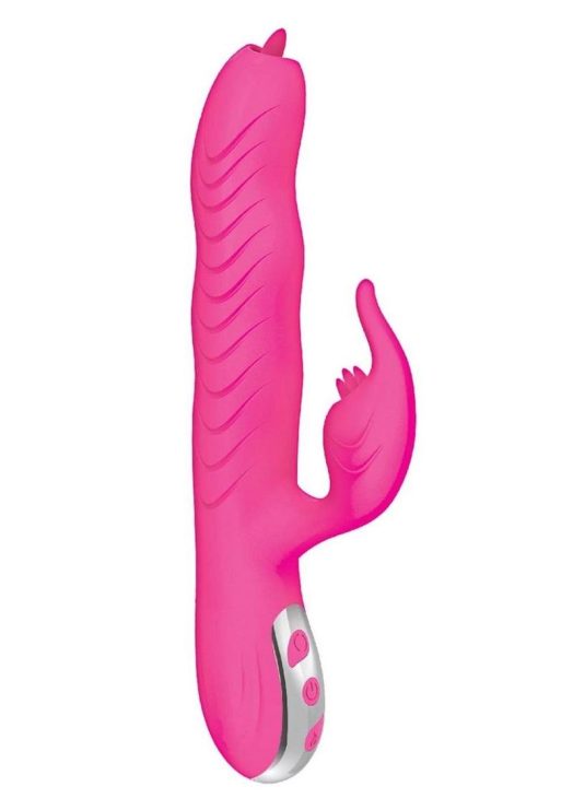 Passion Dolphin Heat Up Rechargeable Silicone Rabbit Vibrator - Pink
