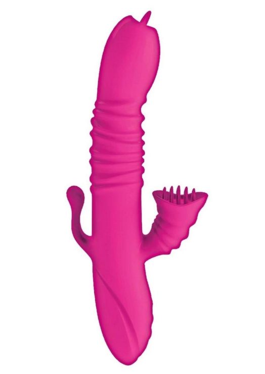 Passion Dual Massager Heat Up Rechargeable Silicone Rabbit Vibrator - Pink