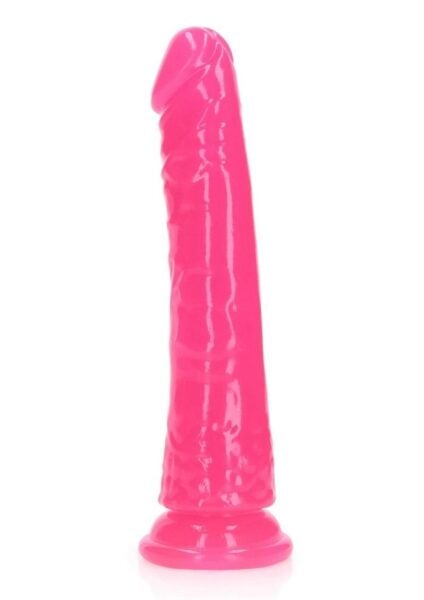 RealRock Slim Glow in the Dark Dildo with Suction Cup 6in - Pink