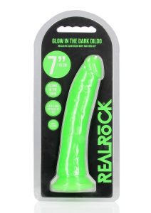 RealRock Slim Glow in the Dark Dildo with Suction Cup 7in - Green